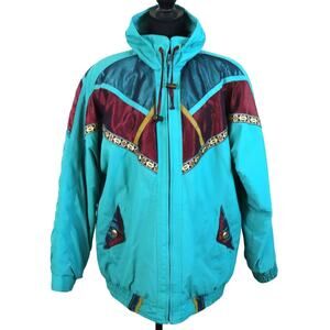 Vintage 80s Be in the Current Seen Retro Jacket Coat Puffer Embroidered Medium